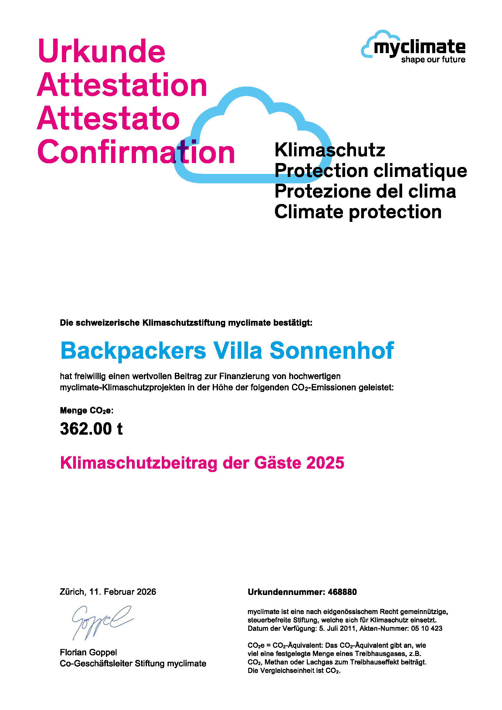 Certificate myclimate